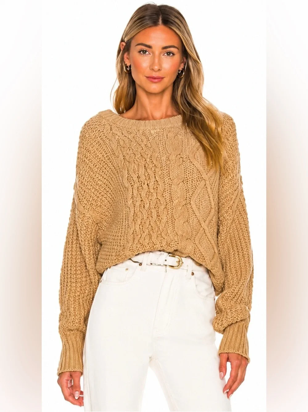 Free People Dream Cable Crewneck Sweater